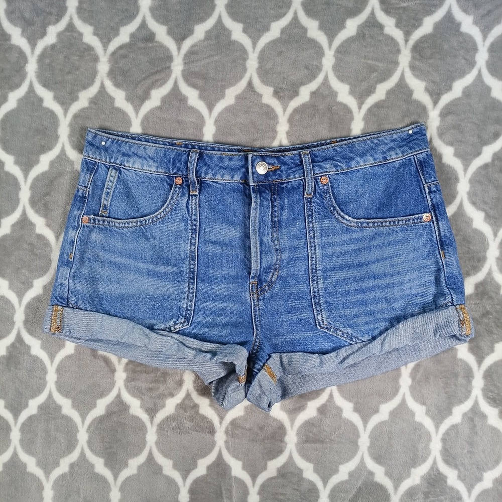 We The Free People Denim Shorts Women 31 Blue High Rise Cuffed Button Fly